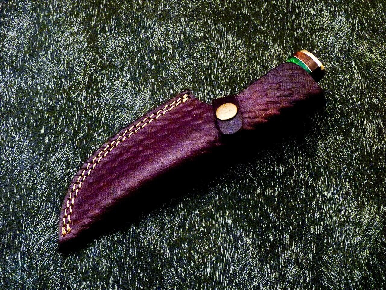 Heritage Forge 8 Inch Damascus Steel Camping Hunting Knife with Engraved Camel Bone Handle
