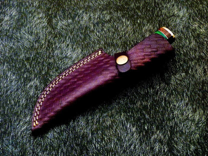 Heritage Forge 8 Inch Damascus Steel Camping Hunting Knife with Engraved Camel Bone Handle