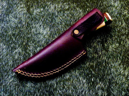 Heritage Forge 8 Inch Damascus Steel Camping Hunting Knife with Engraved Camel Bone Handle