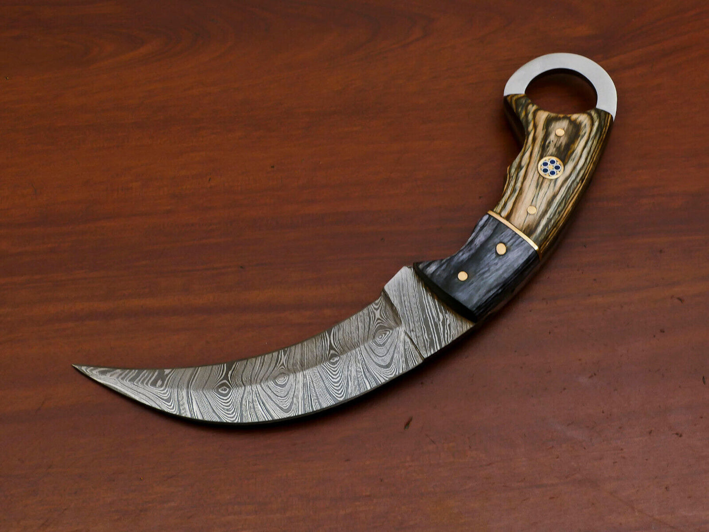 Heritage Forge Damascus Steel Karambit Style Dagger with Pakka Wood Handle