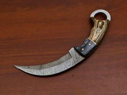 Heritage Forge Damascus Steel Karambit Style Dagger with Pakka Wood Handle