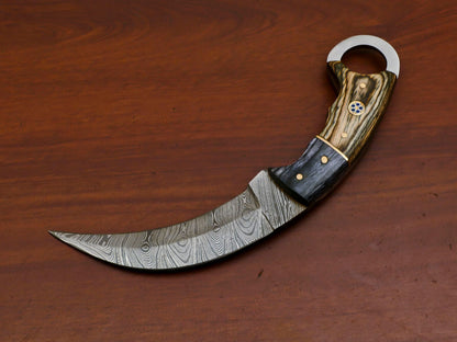 Heritage Forge Damascus Steel Karambit Style Dagger with Pakka Wood Handle