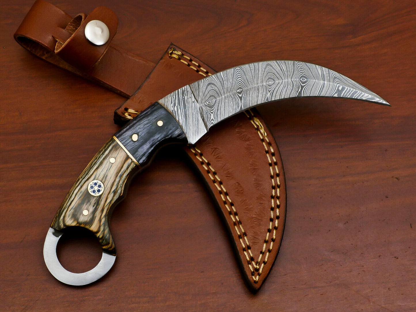 Heritage Forge Damascus Steel Karambit Style Dagger with Pakka Wood Handle