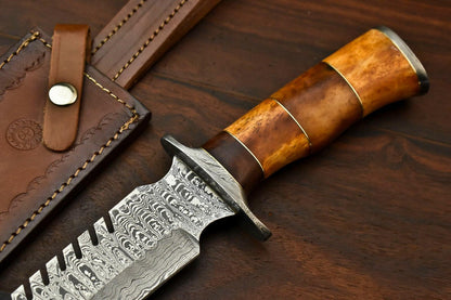 15" Damascus Steel Bowie Knife – Camel Bone Handle