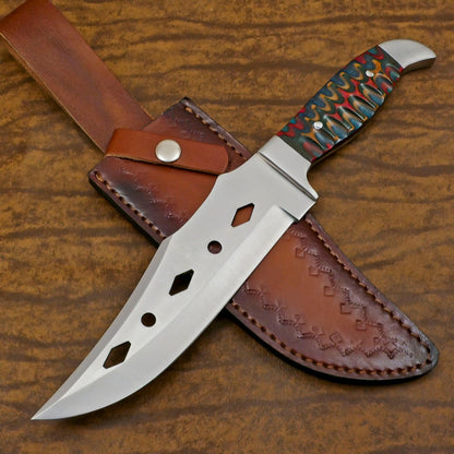 Handmade 12-Inch D2 Steel Full Tang Bowie Hunting Knife – Ergonomic Pakka Wood Handle
