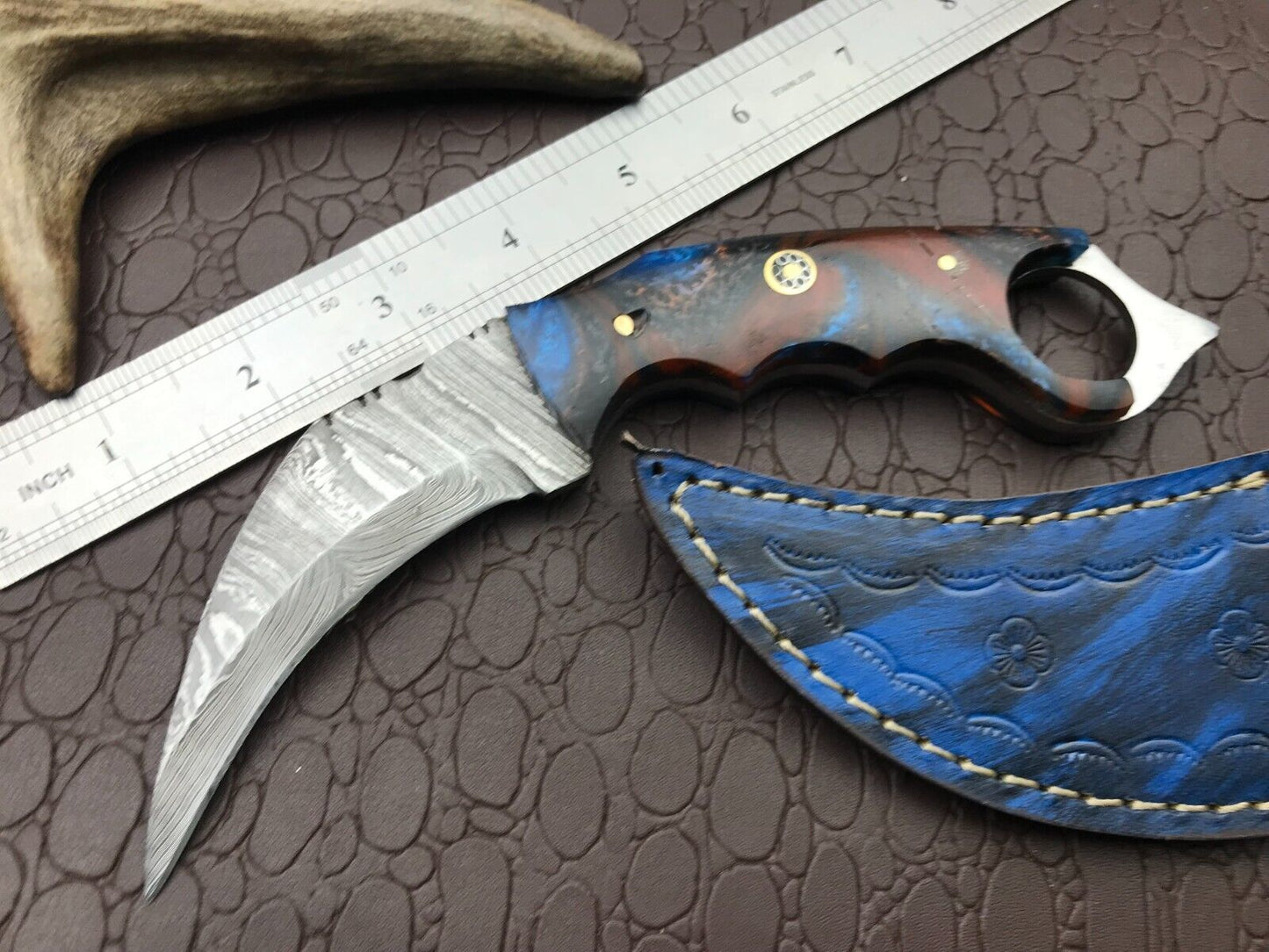8" Handmade Best Karambit Knife Full Tang Damascus Steel Karambit with Resin Handle