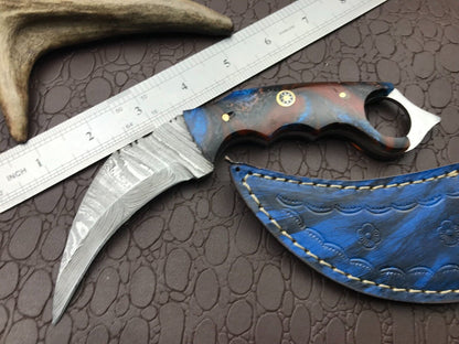 8" Handmade Best Karambit Knife Full Tang Damascus Steel Karambit with Resin Handle
