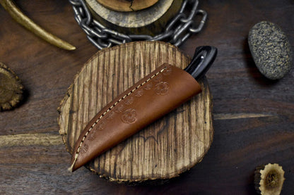 7" Twist Damascus Skinner Knife with Hardwood Handle and Micarta Bolster for Hiking and Outdoor Use