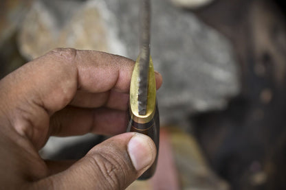 Compact Twist Damascus Skinner Knife with Walnut Wood Handle and Brass Guard – Handmade Outdoor Hunting Blade