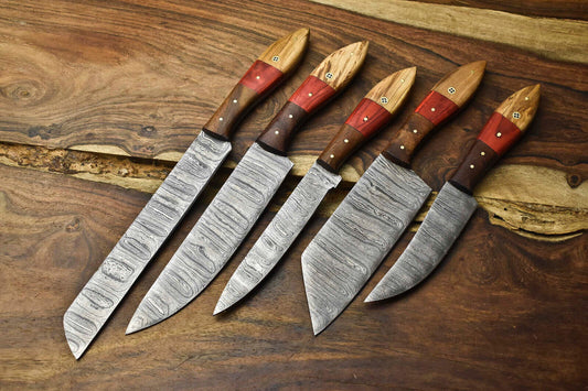 Lot of 5 Handmade Damascus Steel Blade Chef Knife Set – 384 Layer Full Tang