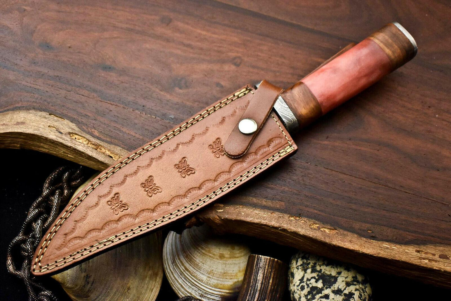 12.5" Handmade Damascus Bowie Knife – Camel Bone Handle & 384-Layer Blade
