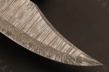 15.5 Inch Hand Forged Fire Damascus Steel Bowie Knife with Camel Bone and Wood Handle by Heritage Forge