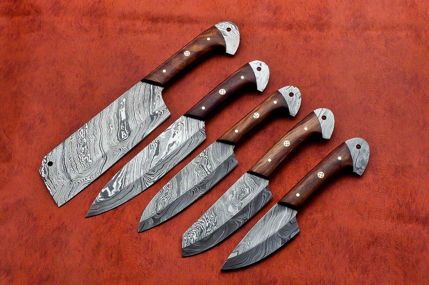 Handmade Damascus Steel 5 Pc's Knife Chef Set with Taali Wood Handle