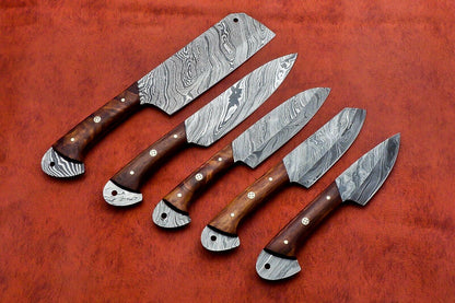 Handmade Damascus Steel 5 Pc's Knife Chef Set with Taali Wood Handle