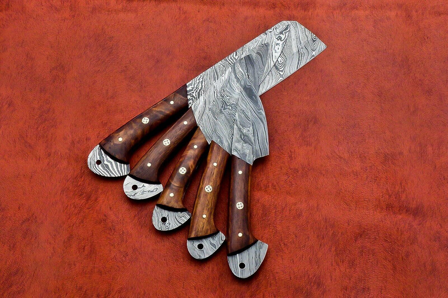 Handmade Damascus Steel 5 Pc's Knife Chef Set with Taali Wood Handle