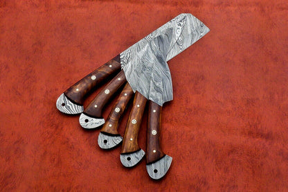 Handmade Damascus Steel 5 Pc's Knife Chef Set with Taali Wood Handle