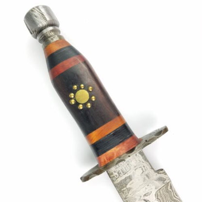 Heritage Forge Damascus Steel Bowie Knife Brown Wood Handle with Leather Sheath