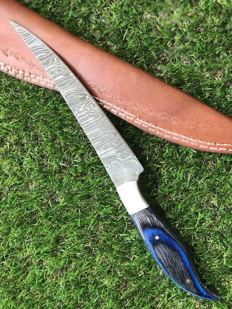 13" CUSTOM HANDMADE TWIST DAMASCUS STEEL FILLET KNIFE Damascus Fillet Knife W/Sheath