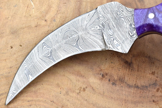 Damascus Karambit Knife 9.5” Karambit Damascus Steel Knife with Resin Handle
