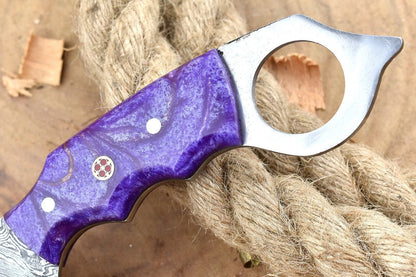 Damascus Karambit Knife 9.5” Karambit Damascus Steel Knife with Resin Handle