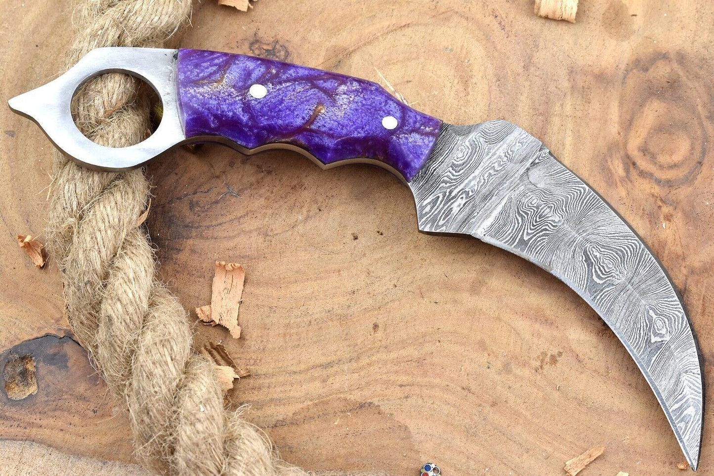 Damascus Karambit Knife 9.5” Karambit Damascus Steel Knife with Resin Handle