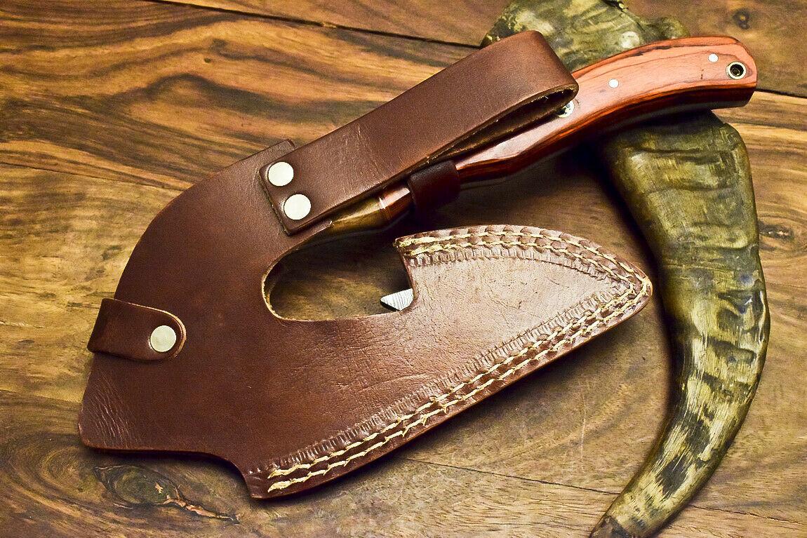 Custom Handmade Damascus Steel Hunting Cleaver Chopper Axe Knife With Wood Handle