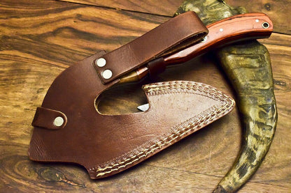 Custom Handmade Damascus Steel Hunting Cleaver Chopper Axe Knife With Wood Handle