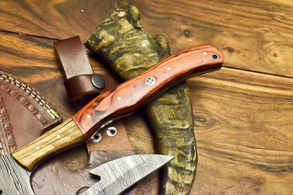 Custom Handmade Damascus Steel Hunting Cleaver Chopper Axe Knife With Wood Handle