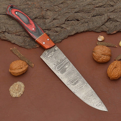 Damascus Steel Fillet Chef Knife with Ergonomic Pakka Wood Handle