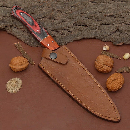 Damascus Steel Fillet Chef Knife with Ergonomic Pakka Wood Handle