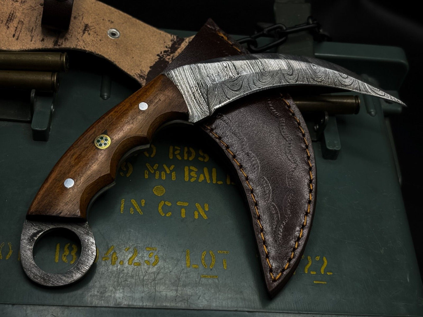Handmade 8" Damascus Karambit Knife Best Karambit Knife with Wood Handle