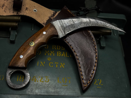 Handmade 8" Damascus Karambit Knife Best Karambit Knife with Wood Handle