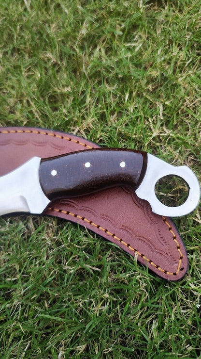 Handmade 9" D2 Steel Karambit Knife Full Tang Fixed Blade Karambit with Wood Handle