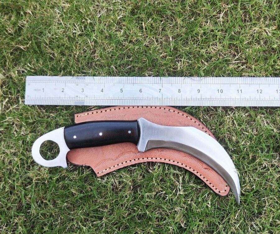 Handmade 9" D2 Steel Karambit Knife Full Tang Fixed Blade Karambit with Wood Handle