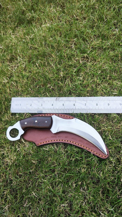 Handmade 9" D2 Steel Karambit Knife Full Tang Fixed Blade Karambit with Wood Handle