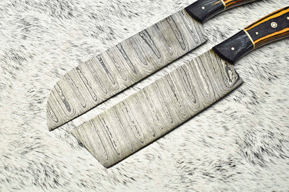 Lot of 2 Handmade Damascus Blade Full Tang Chef Set Knife – 100% Handmade