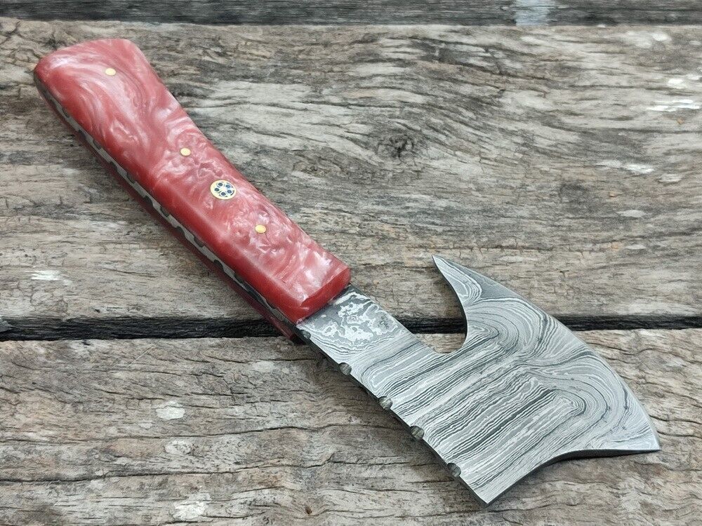 Custom Handmade Damascus Steel Mini Axe Skinner Knife – 7.7 Inch Resin Handle Damascus Axe with Sheath