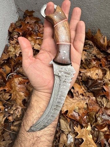 Custom Damascus Karambit Knife 11" Damascus Steel Knife with Wood Handle and Sheath