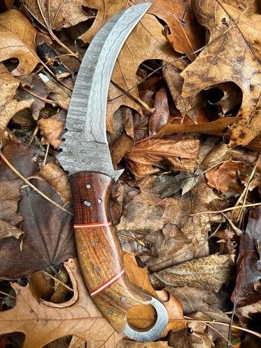 Custom Damascus Karambit Knife 11" Damascus Steel Knife with Wood Handle and Sheath