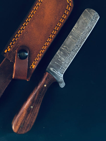 Cowboy Damascus Steel Bull Cutter Knife Custom Bull Cutter Knife With Wood Handle