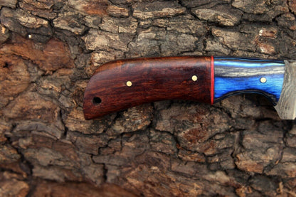 Handmade Custom Skinner Knife Wood Handle Damascus Steel Hunting Camping Knife with Sheath
