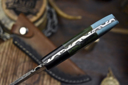 Hot Selling Damascus Skinner Knife Twist Pattern Corian Handle with Micarta Bolster – Custom Handmade Hunting Knife