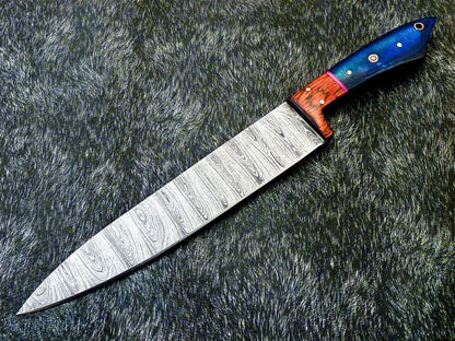 13" Professional Handmade Damascus Chef Knife – Hardwood Handle, 8" Blade