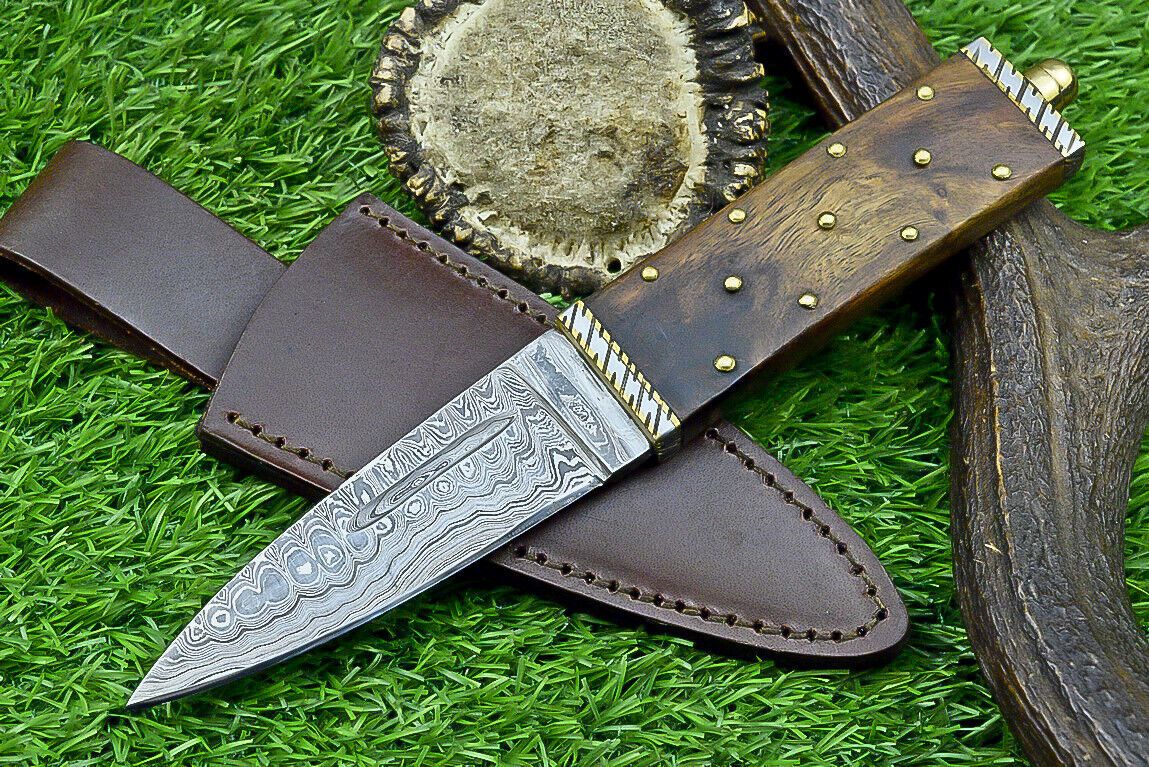 Heritage Forge 9 Inch Custom Damascus Steel Bowie Knife with Wood Handle for Hunting and Camping