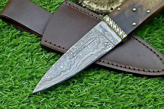 Heritage Forge 9 Inch Custom Damascus Steel Bowie Knife with Wood Handle for Hunting and Camping