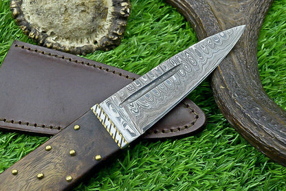 Heritage Forge 9 Inch Custom Damascus Steel Bowie Knife with Wood Handle for Hunting and Camping