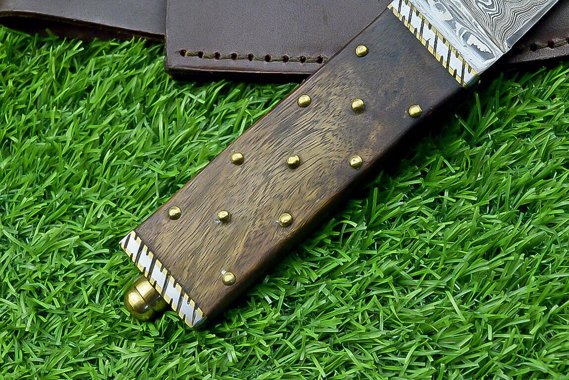 Heritage Forge 9 Inch Custom Damascus Steel Bowie Knife with Wood Handle for Hunting and Camping