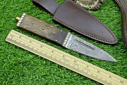 Heritage Forge 9 Inch Custom Damascus Steel Bowie Knife with Wood Handle for Hunting and Camping
