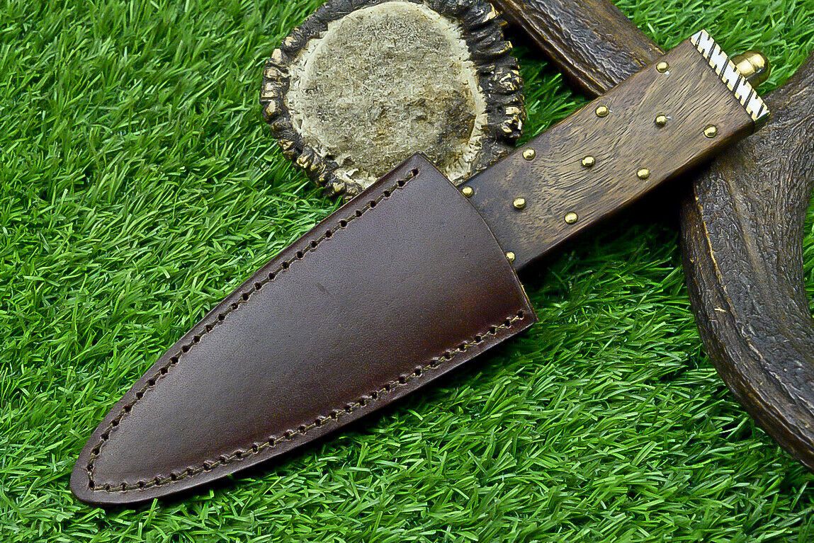 Heritage Forge 9 Inch Custom Damascus Steel Bowie Knife with Wood Handle for Hunting and Camping