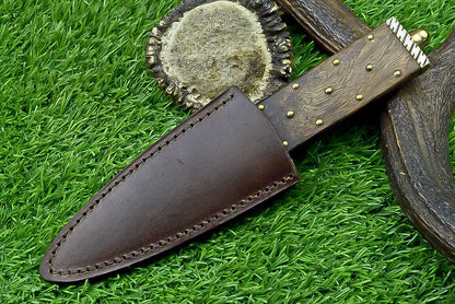 Heritage Forge 9 Inch Custom Damascus Steel Bowie Knife with Wood Handle for Hunting and Camping